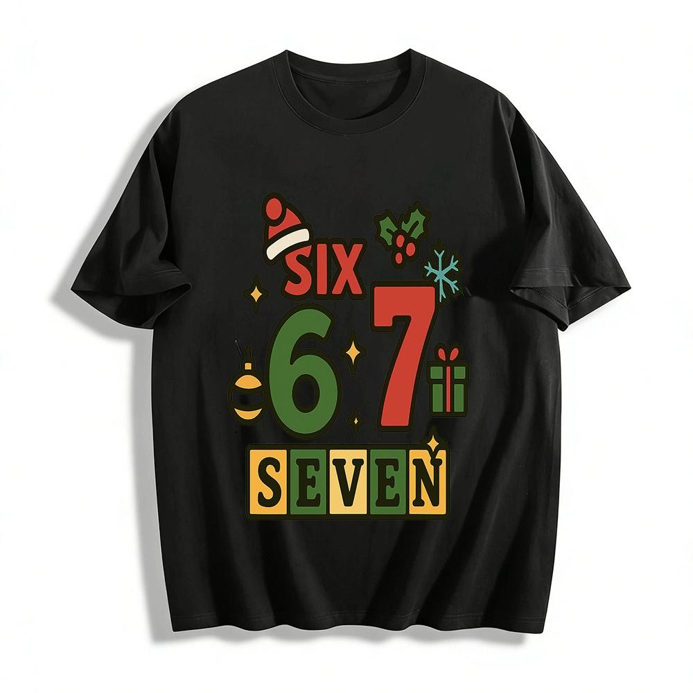 Christmas Themed Number 67 Print Casual Top Pure cotton T-shirt XXS