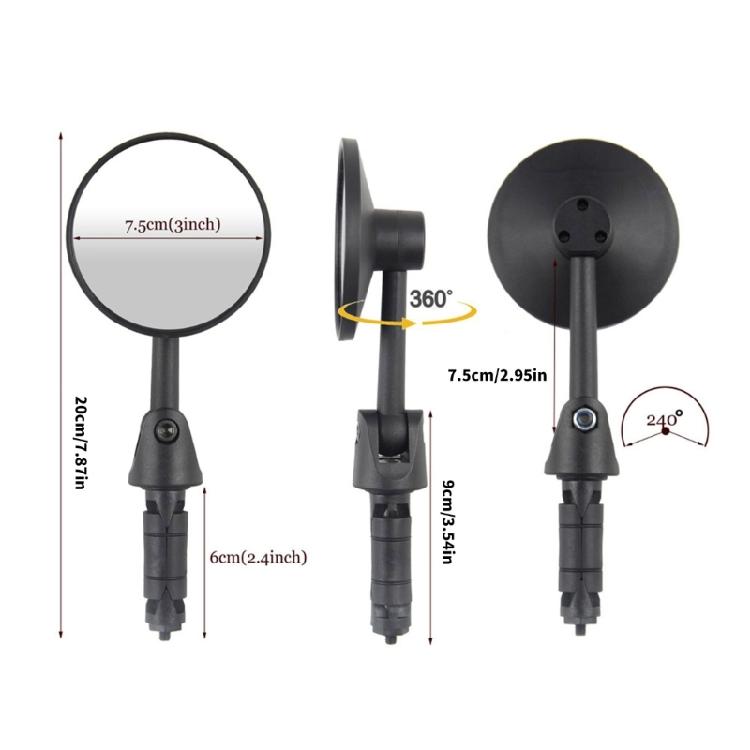 360 Degree Rotation Bike Handlebars Mirror With Gibbous Lens Wide Compatibility For Road Mountain Electric Bicycles