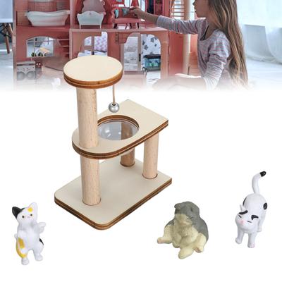 ZK30 Cat Figurine Cat Climbing Frame Cat Models DIY Assembly Cat Tree Interactive Dollhouse Toys for Cat Lover Transparent Cover