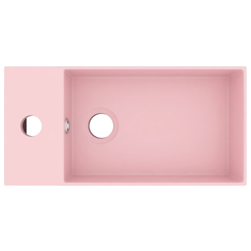 Bathroom Wash Basin with Overflow Matte Pink Ceramic