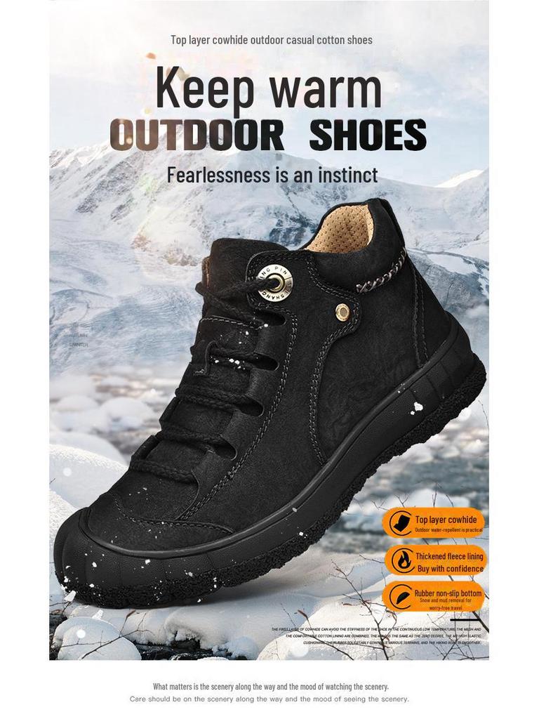 2024 Jesień/Zima Męskie Buty Turystyczne Średniej Wysokości ze Skóry Naturalnej, Zakryty Nosek, Odporne na Kopnięcia, Duży Rozmiar 46