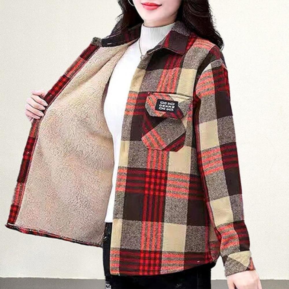 Helly Kongddang Lined Fur Check Shirt Jacket 2 Types