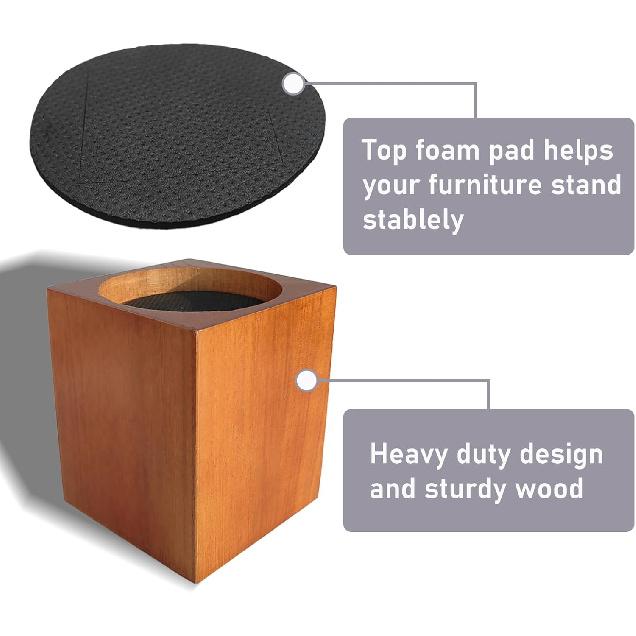 Wood Bed Furniture Risers 4 Inch Heavy Duty Risers, Supports up to 6,000 Lbs, for Sofa Couch Desk Chair Table Base Raising Space, Convenient Store