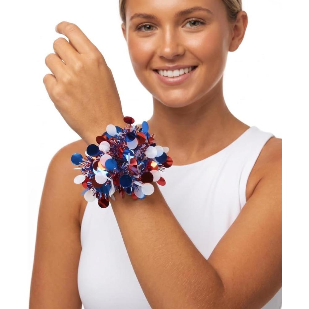 USA 250th Anniversary Wristband Star-Spangled Patriotic Sequined Wrist Garland for Parades of July Celebrations