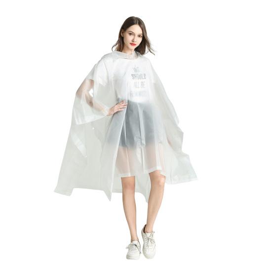 EVA Transparent Hooded Raincoat Adult Unisex Mid-length Poncho with Snap Buttons Waterproof Windproof Hiking Raincoats for Men Women