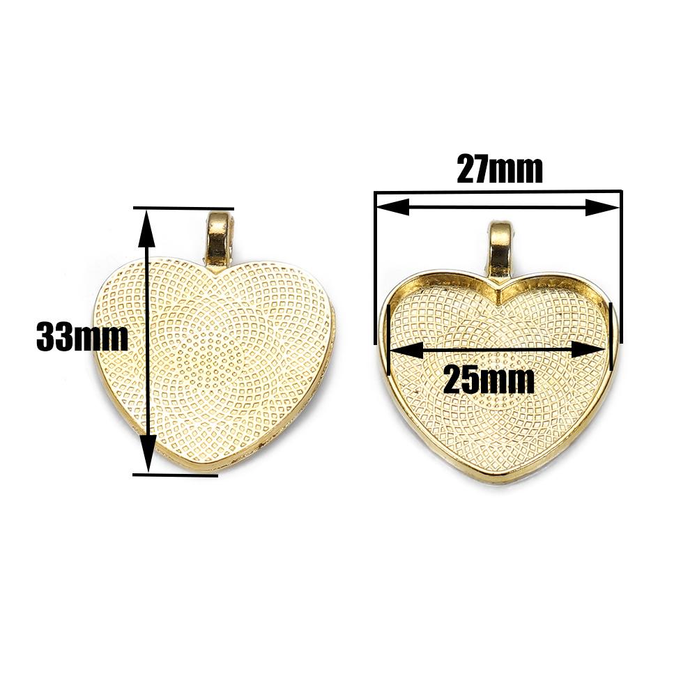 10pcs/lot 25mm Heart-Shaped Pendant Cabochon Base Setting Cameo Findings For DIY Jewelry Making Supplies