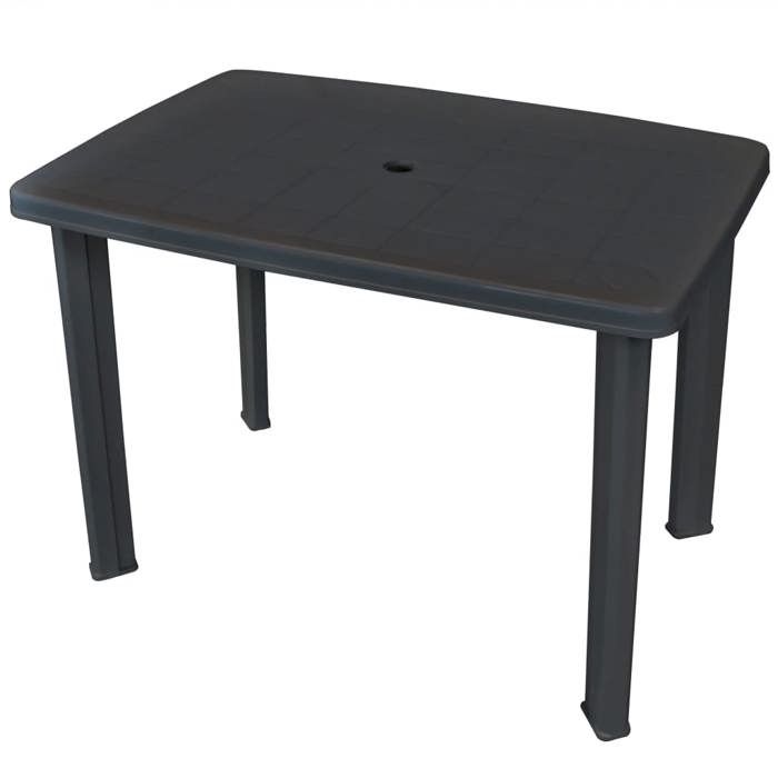 VidaXL Table de Jardin 101x68x72 cm, Plastique, Anthracite, Résistante aux Intempéries, Pour Balcon ou Jardin, Trou pour 43594