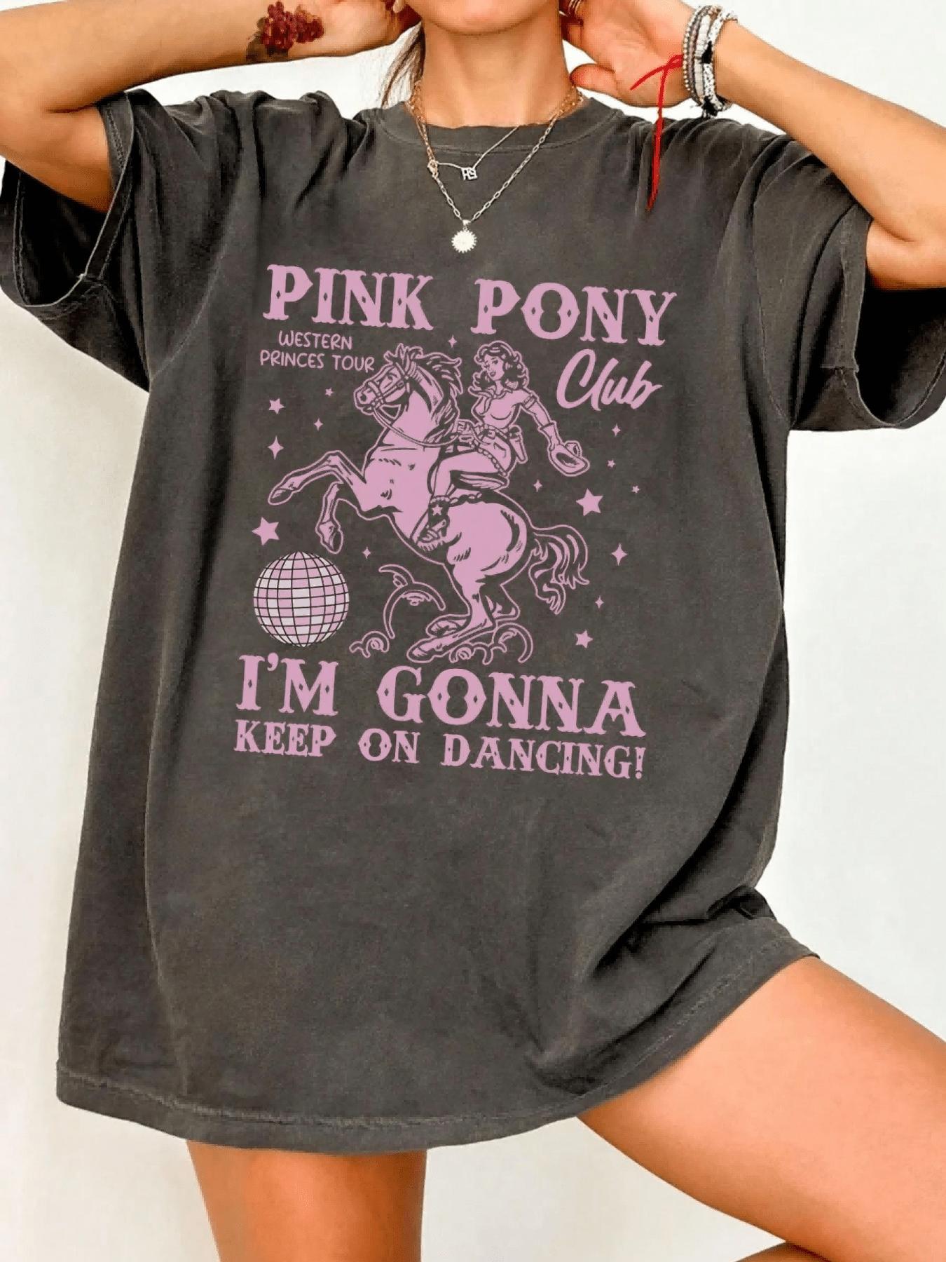 

2026 Summer Pink Pony Club Womens Tee Western Princes Tour Graphic Casual Dark Grey Top S