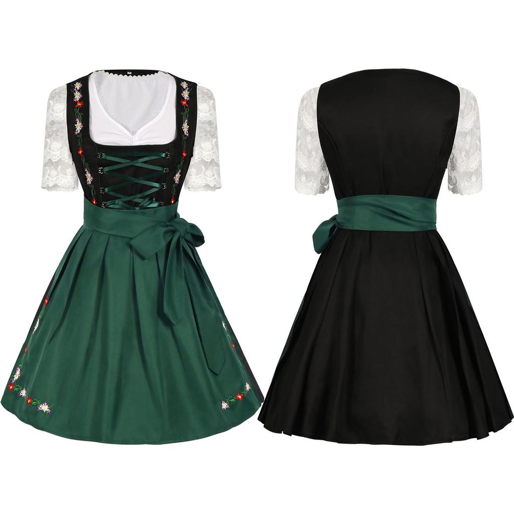 2025 Spring/Summer Women's European & American Cosplay Maid Beer Costume Short Sleeve Dress Set
