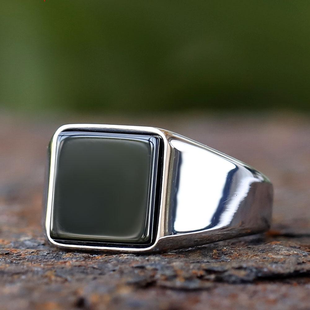 2024 Stainless Steel  Turkey Stone Ring Geometric Black Zircon For Anniversary Party Wedding Men's Luxury Jewelry