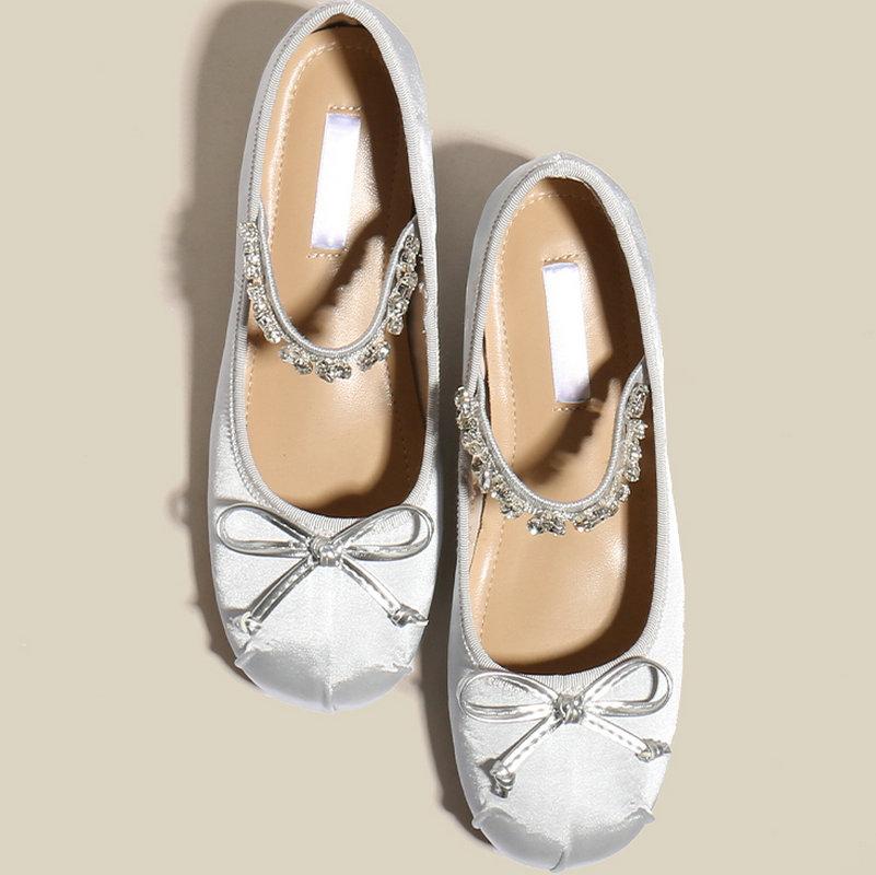 Fashion Ballet Shoes With A Height Increase Of 5cm Or Less, Grandma'S Shoes With A Bow, Artistic Flat Single Shoes