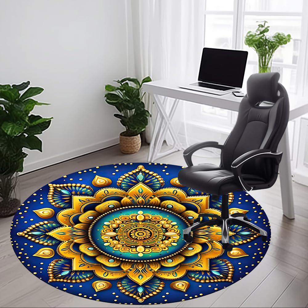 1pc Mandala, Ornament Chair Carpet for Office, Non Slip, Soft and Durable Office Rug