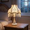 Fringe Table Lamp Decorative with Textile Shade VintageInfluenced for Girls, Bedroom,