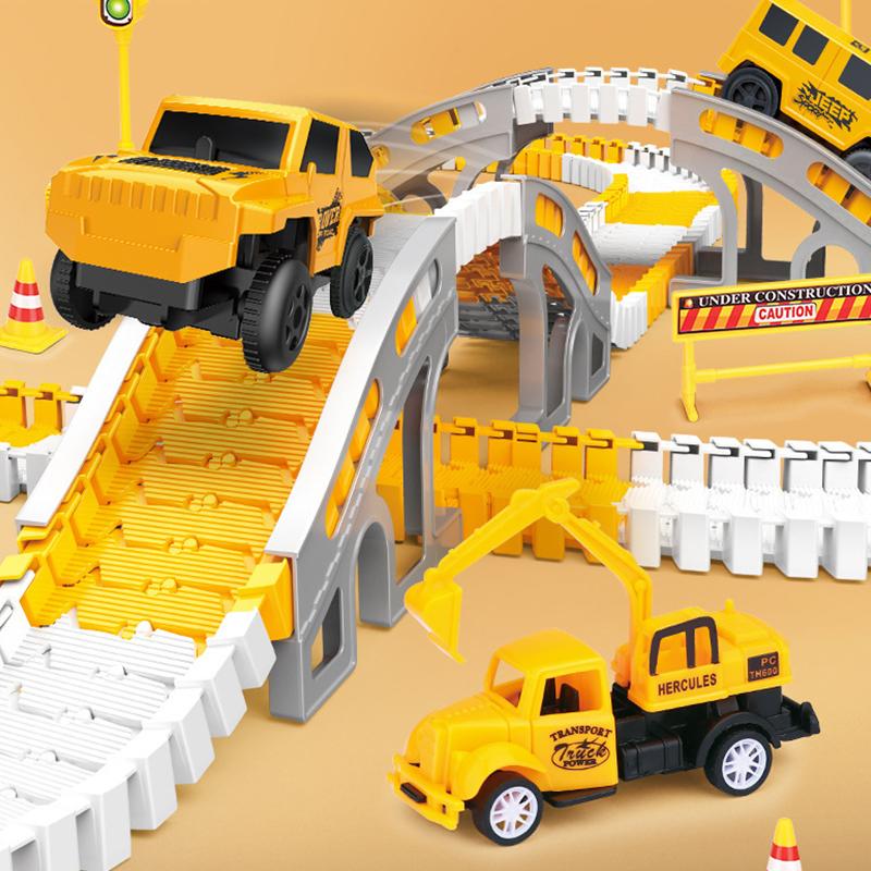 135-141Pcs Children Electric Track Toy Car Engineering Car Kids Educational Toys Track Car Train Toys For Children Birthday Gift