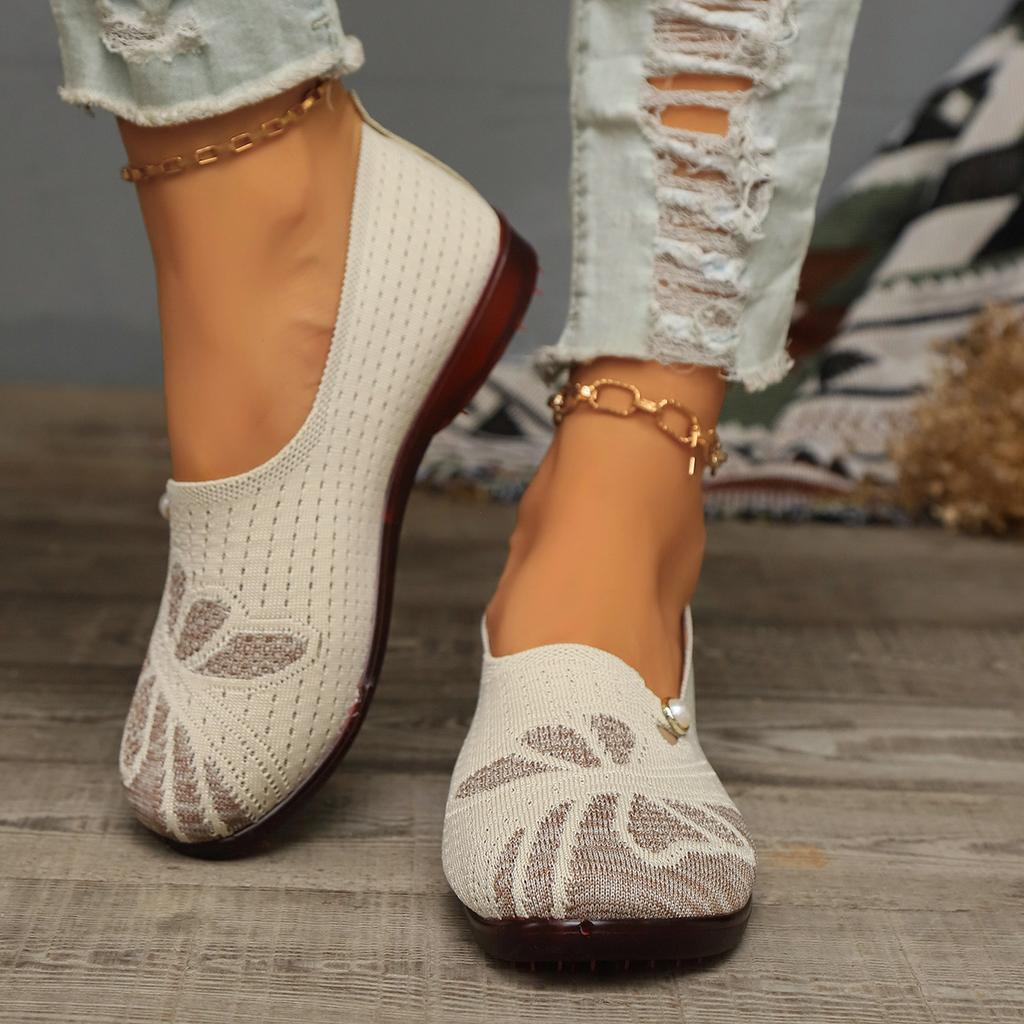 Fashion 2024 Women's Flat Shoes Square Toe Mesh Loafers Shallow Mouth Women's Flat Shoes Soft Sole Knitted Flat Shoes Casual Slip-ons