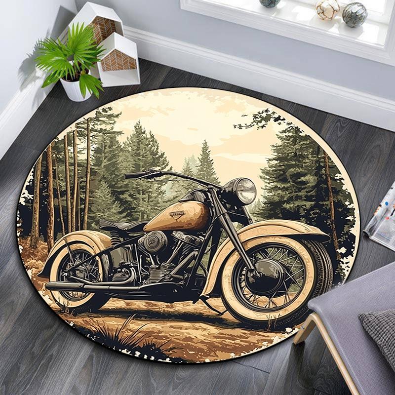 

Vintage Motorcycle Round Area Rug,Carpet Rug for Living Room Bedroom Sofa Playroom Decor,Non-slip Floor Mat 80cmx80cm
