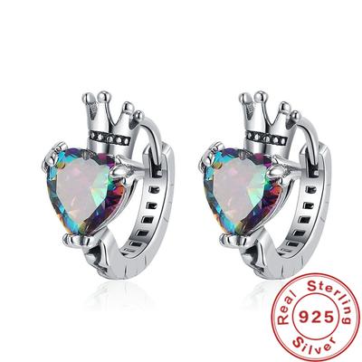 Veri gioielli in argento S925 dal design unico, corona retrò, trendy, colorato, zircone, amore, fibbia per l'orecchio per orecchini da donna
