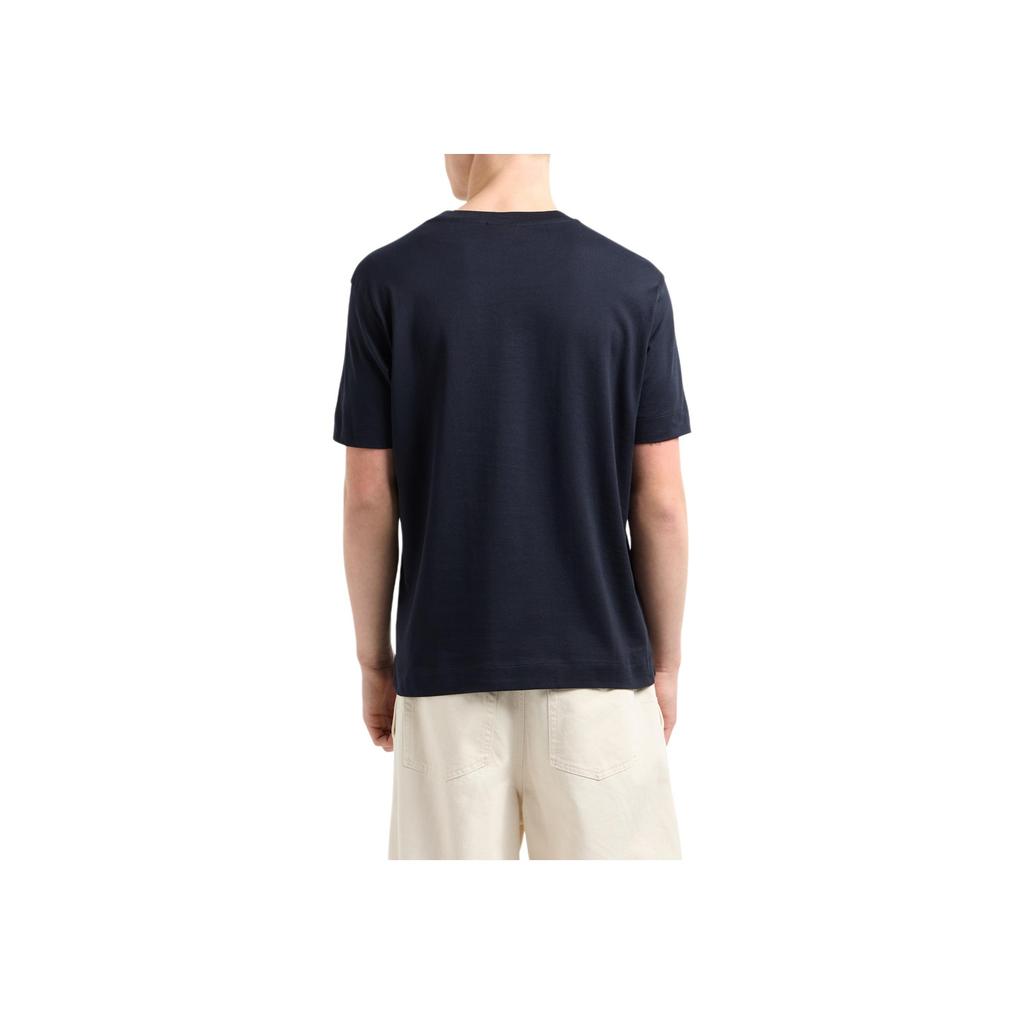 Emporio Armani Solid Color Round Neck Logo Print Short Sleeve T-Shirt Men Tops Navy-Blue EM001068-AF12926-UB118