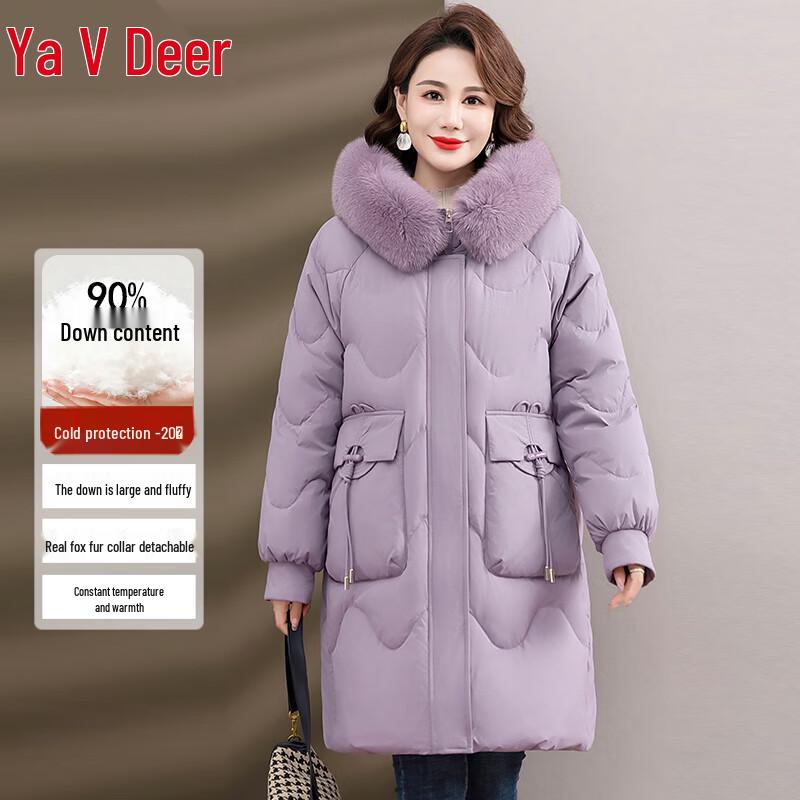 Yalu Women's Mid-length Down Jacket with Fox Fur Hood