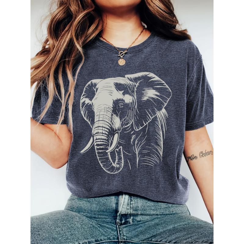 Sketch Elephant Head Print Women's T-Shirt