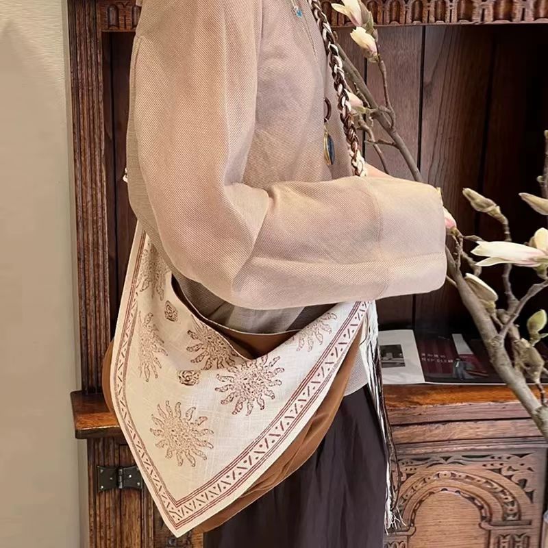 

New niche design linen shoulder messenger bag women s bag large capacity tote bag