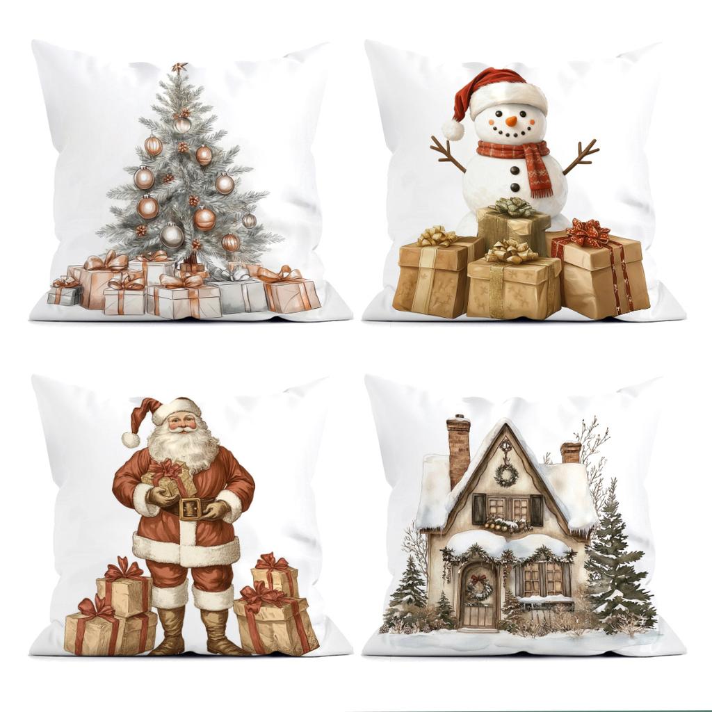 Vintage Christmas Series Pillowcase Printed Polyester 40/45/50cm Throw Pillowcover Decorative Sofa Cushion Pillowslip Home Decor