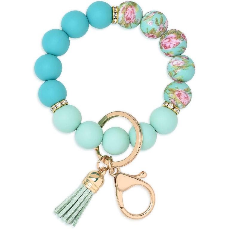 BAOSIWA Silicone Beaded Keychain Wristlet Key Ring Bracelet Cute Car Key Chain Holder for Women Girls