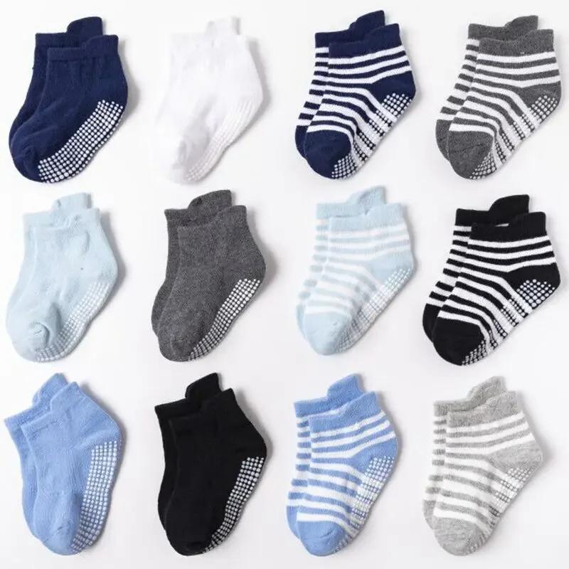 6 Pairs Baby Girls Boys Anti-slip Non Skid Socks with Grips Toddler Kids All Seasons Cotton Socks 0-3years