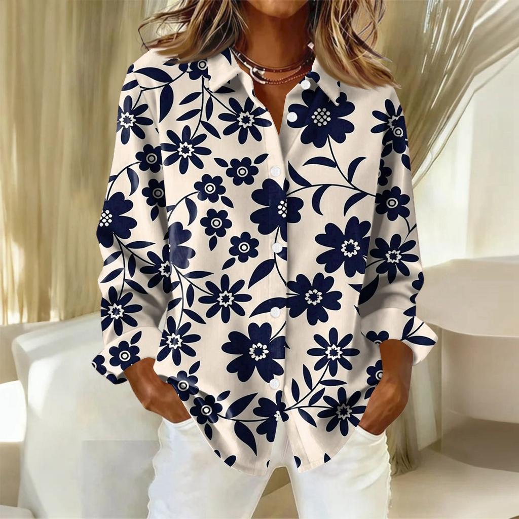 Women's Shirt With Floral Print Buttons, Long Sleeved Casual Regular Shirt  Blouses Casual Plus Size Basic Tops