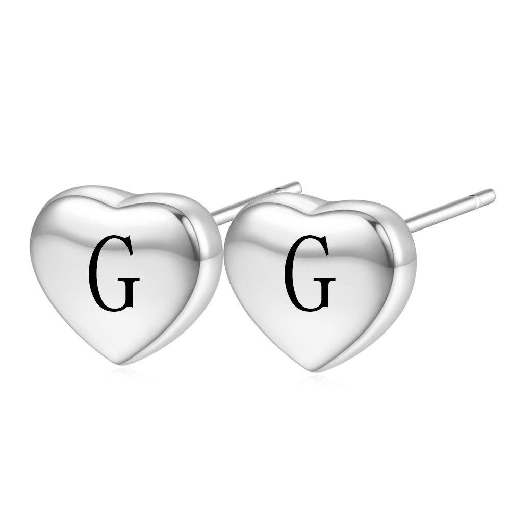 9MM Heart-Shaped Stainless Steel Stud Earrings with Laser Engraved English Letters