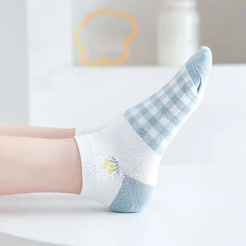 5 Pairs Blue & White Cute Socks , Mixed Pattern Socks Pack ,Women's Stockings & Hosiery