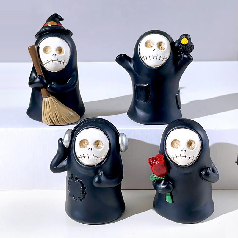 Adorable Resin Ghost Figurine With Skull Wizard Design For Halloween Home Decor Gift