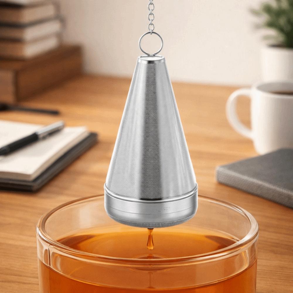 304 Stainless Steel Cone Tea Infuser with Chain Hook and Tray Spices Strainer  Mug