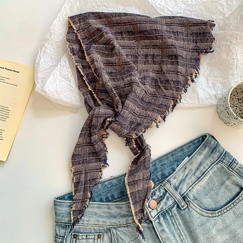 Triangle scarf headscarf women's new retro and old rough edge scarf small scarf silk scarf waist stacked belt