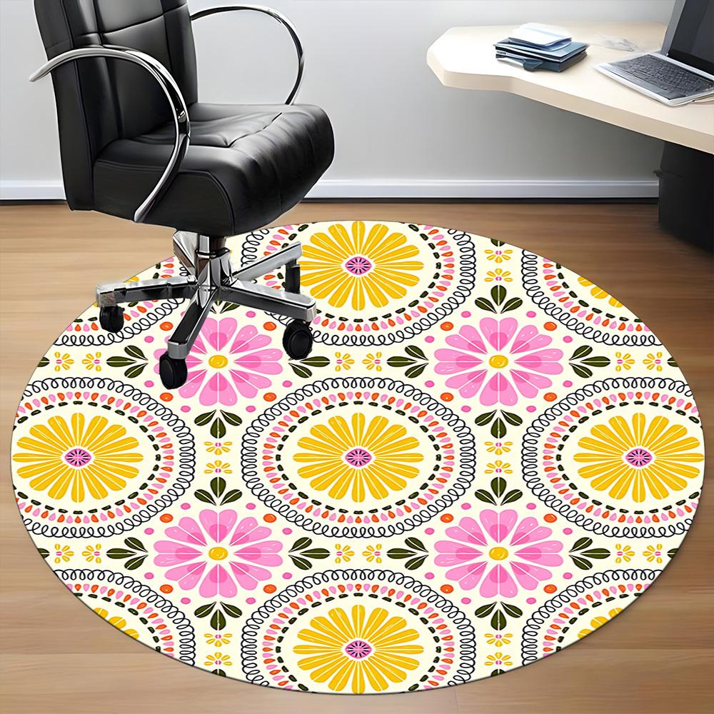 1 Stück runder Teppich mit Blumenmuster für das Büro, rutschfest, weich und langlebig, Büroteppich zur Innendekoration, perfekt für das Büro, schöne Dekoration yy2603230
