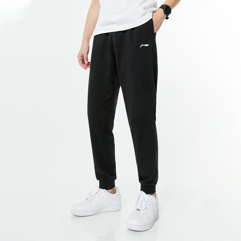 Li Ning Training Series Logo Print Solid Color Elastic Casual Pants Men Bottoms Black AKLQA37-11