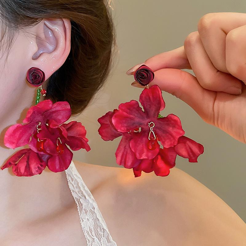 Elegant Statement Lace Organza Cloth Flower Earrings For Woman Korean  Jewelry Party Girl'S Lady Accessories