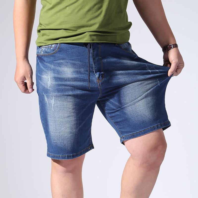 Oversized Men's Denim Shorts Men Elastic Waist Five -Point Pants Knee Length Loose Shorts Light Blue Straight Shorts Man Plus Size L -9xl