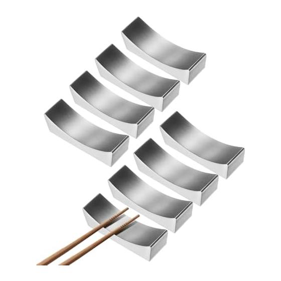 uxcell 8Pcs 304 Stainless Steel Chopstick Rests, Curved Design Chopstick Holders, Knife Rests for Countertop, Chopstick Spoon Fork Knife Storage,