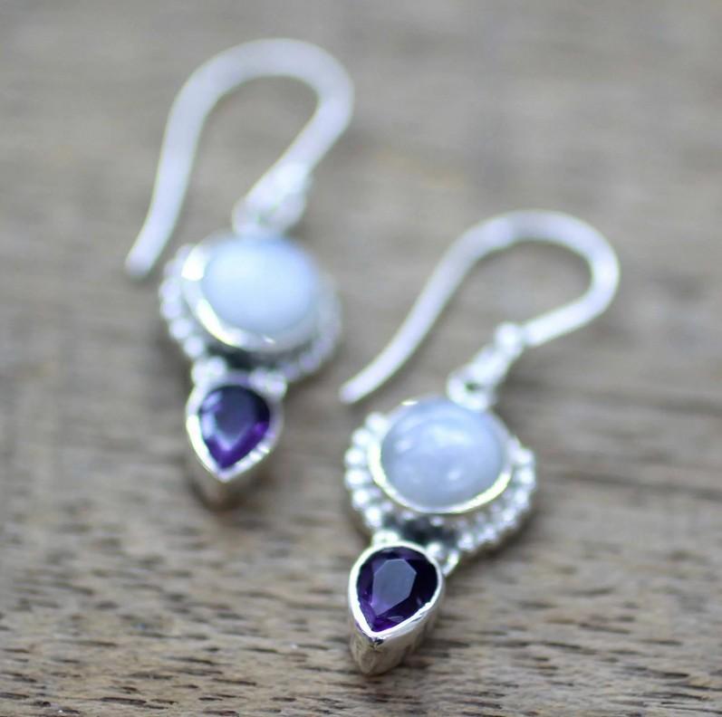 

Модные серьги-капли из лунного камня в форме груши с аметистом для женщин серебряный