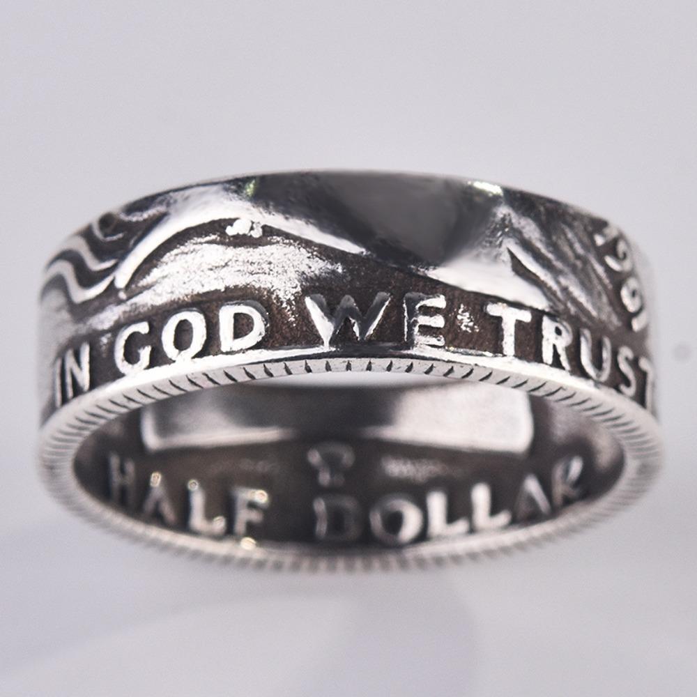 Classic US Morgan Coin Ring S925 Silver Plated Vintage Engraved God We Trust Statement Jewelry