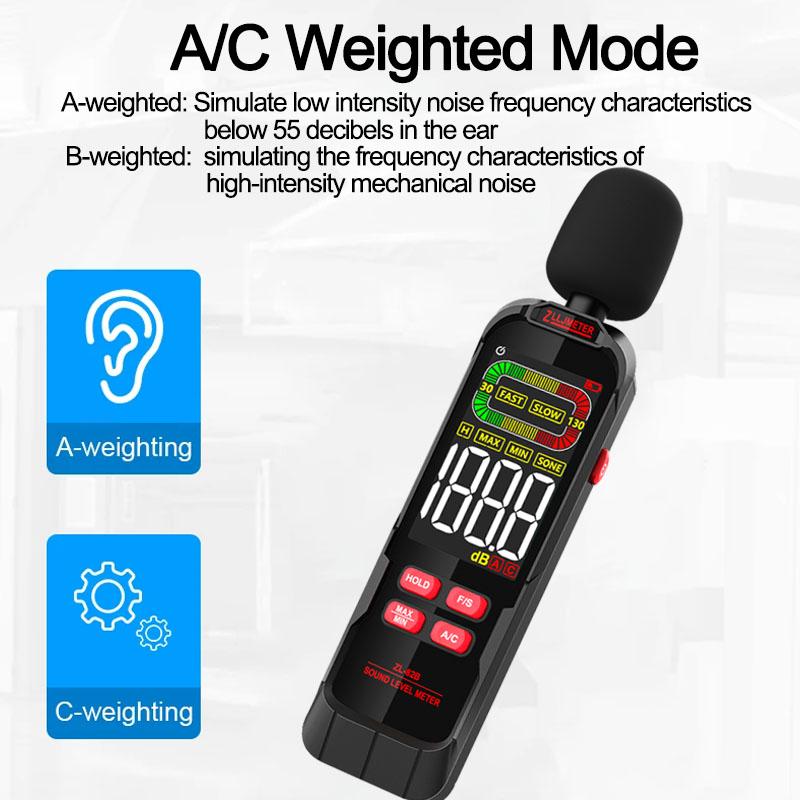 Color Screen Digital Sound Level Meter Audio Level Meter Sound Meter Battery/Charging 30-130dB A/C Weighted Decibel Noise Meter