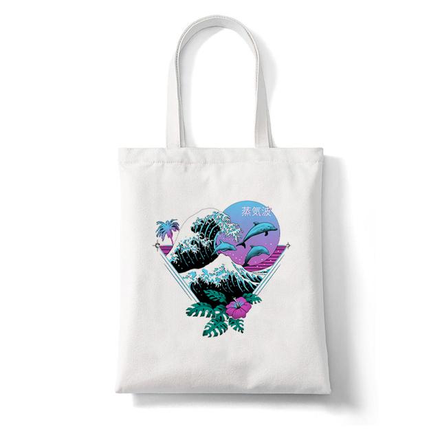 Women Shopper The Great Wave Kanagawa Printed Tote Bag High Capacity Harajuku Handbag Girl Shoulder Shopping Bag Lady Canvas Bag