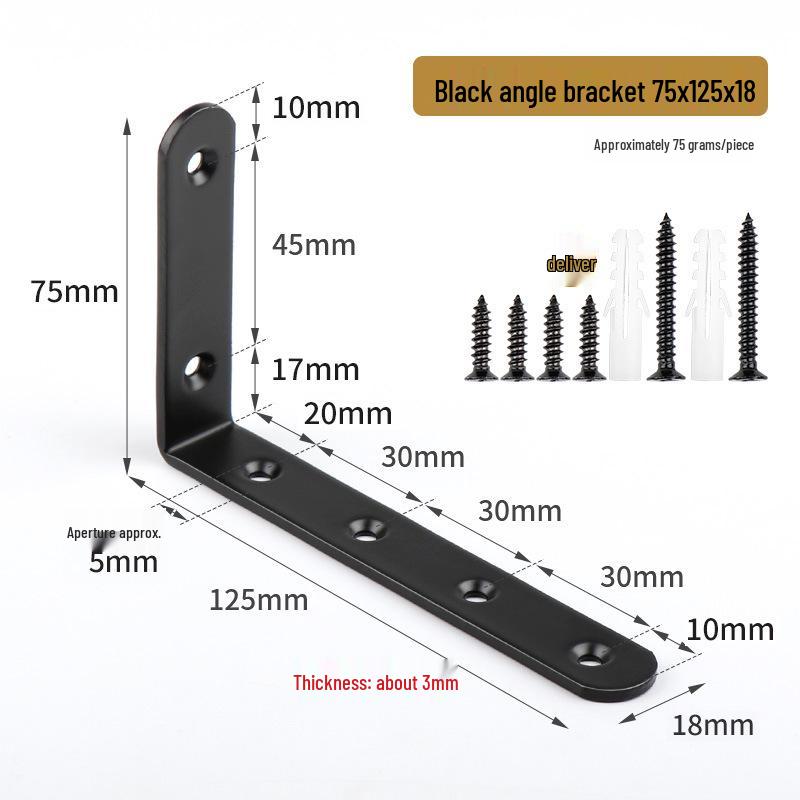 125x75 Wrought Iron L-Shaped Corner Bracket, 90° Right Angle Furniture Hardware Connector
