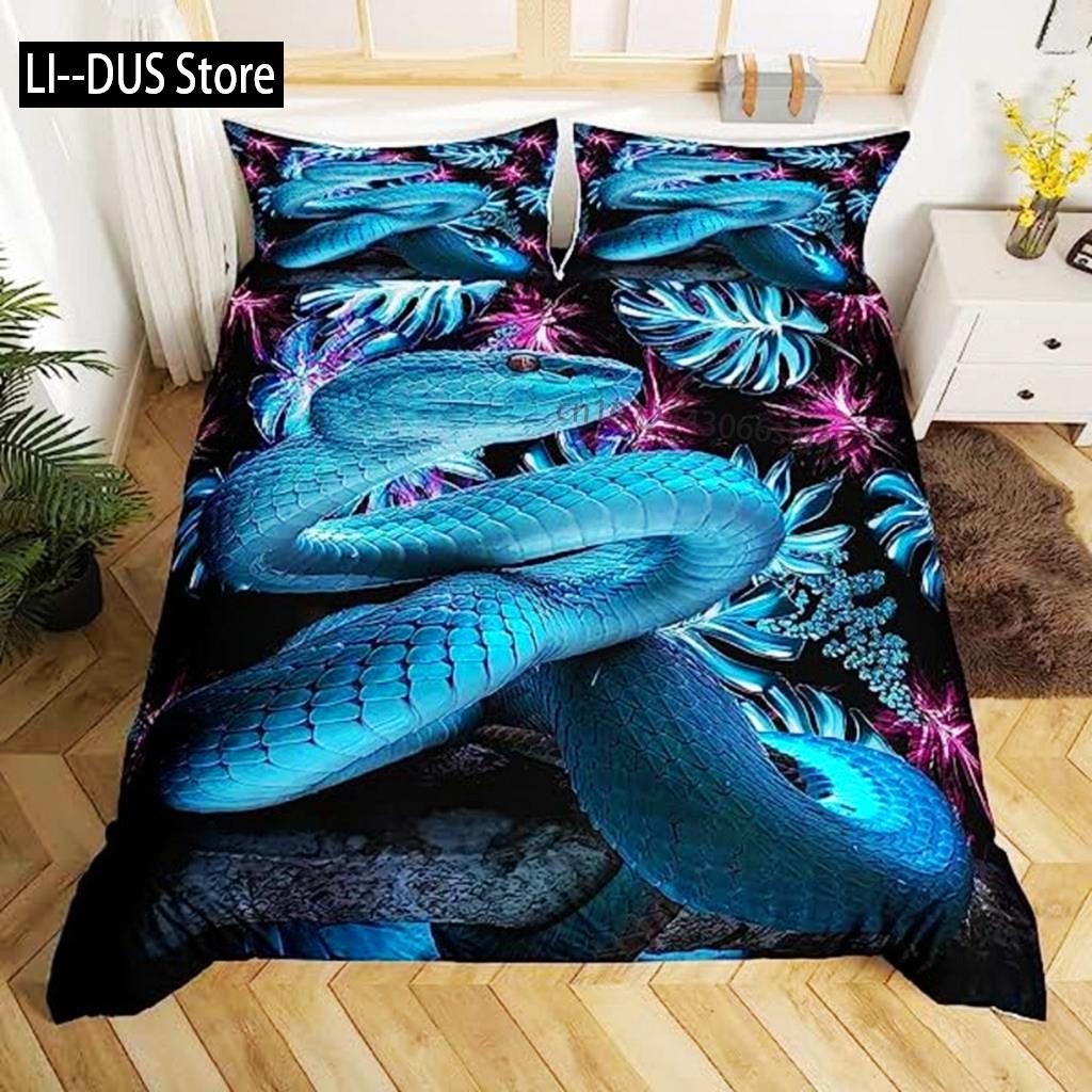 3D Snake Duvet Cover Green Snake Duvet Cover 3D Reptile Print Bedding Set Wild Animal Quilt Cover For Room Decor Women Men Teen