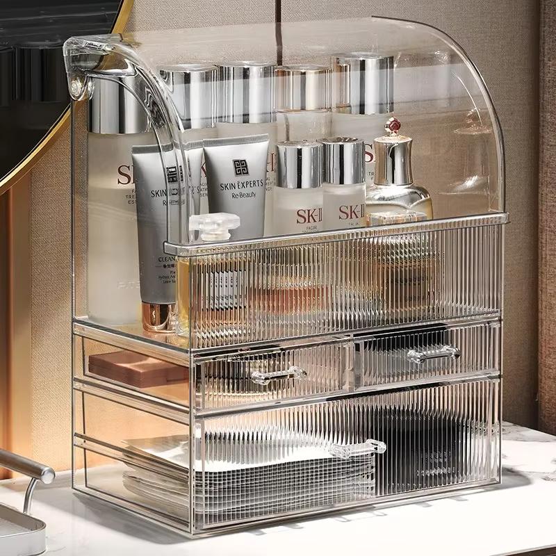 Boîte de rangement multicouche pour cosmétiques, boîte de rangement pour soins de la peau, armoire de rangement transparente en acrylique de grande capacité