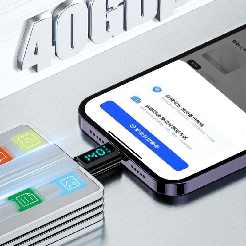 40Gbps Type C Adapter With LED Power Indicator, 140W Charging Data Transfer 8K60hz Video Transfer For Phones Laptops