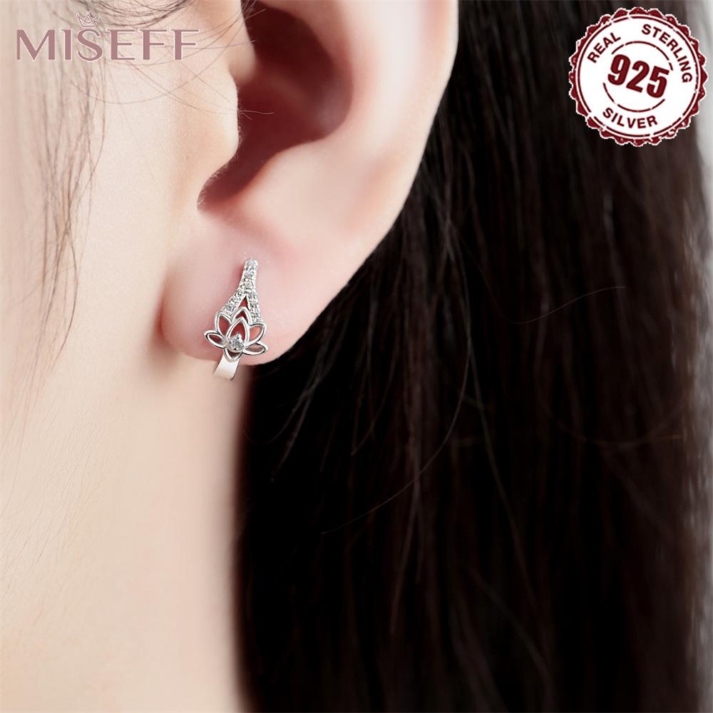High-End S925 Sterling Silver Lotus Zircon Ear Cuffs for Women.