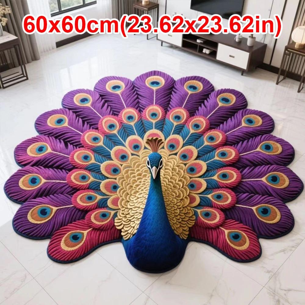 Soft Peacock Carpet Non-slip Bathroom Floor Mat Portable Blanket  for Living Room Tea Table Bedside