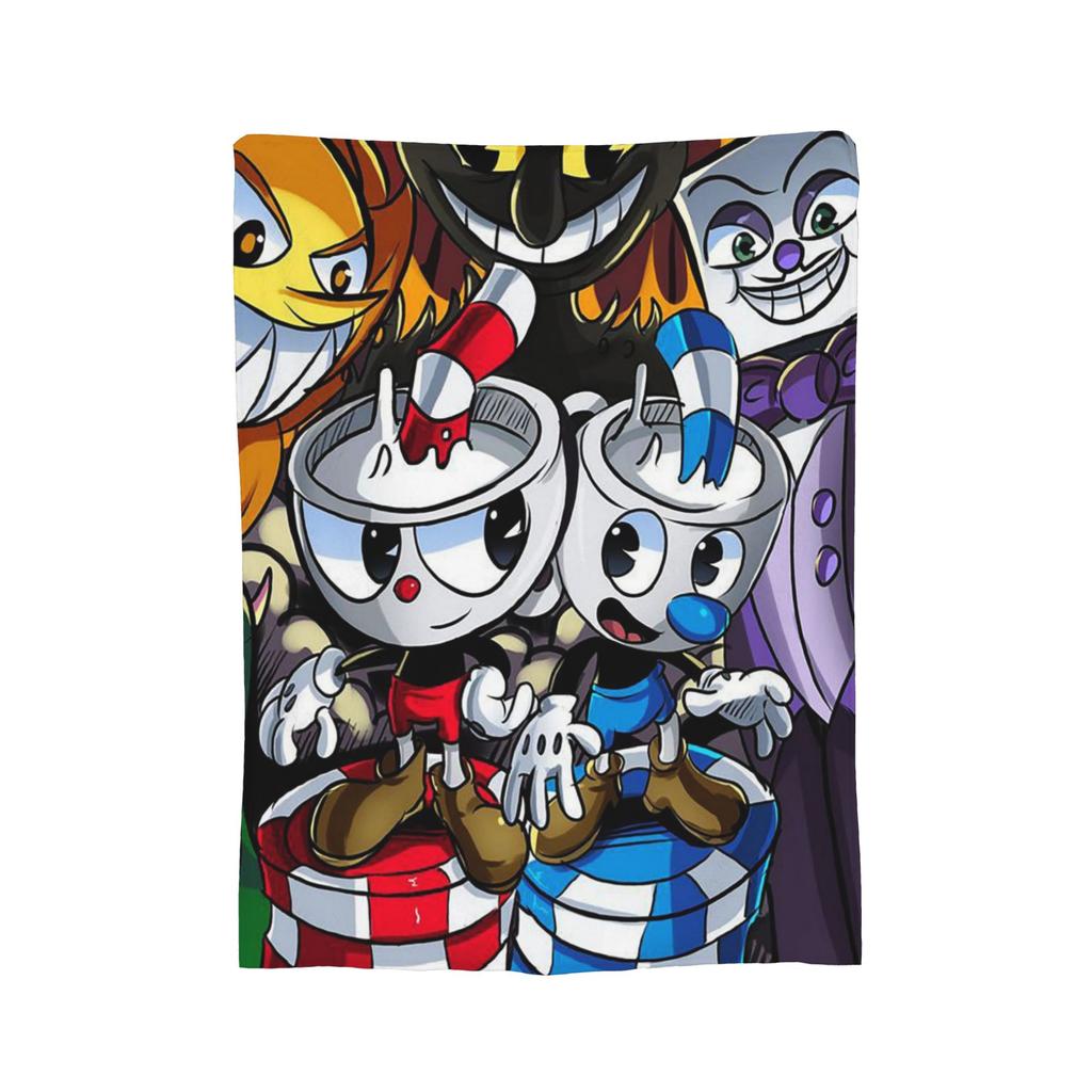 Cupheads And Mugman Blankets Flannel Game Lightweight Thin Throw Blankets for Bed Bedroom Quilt